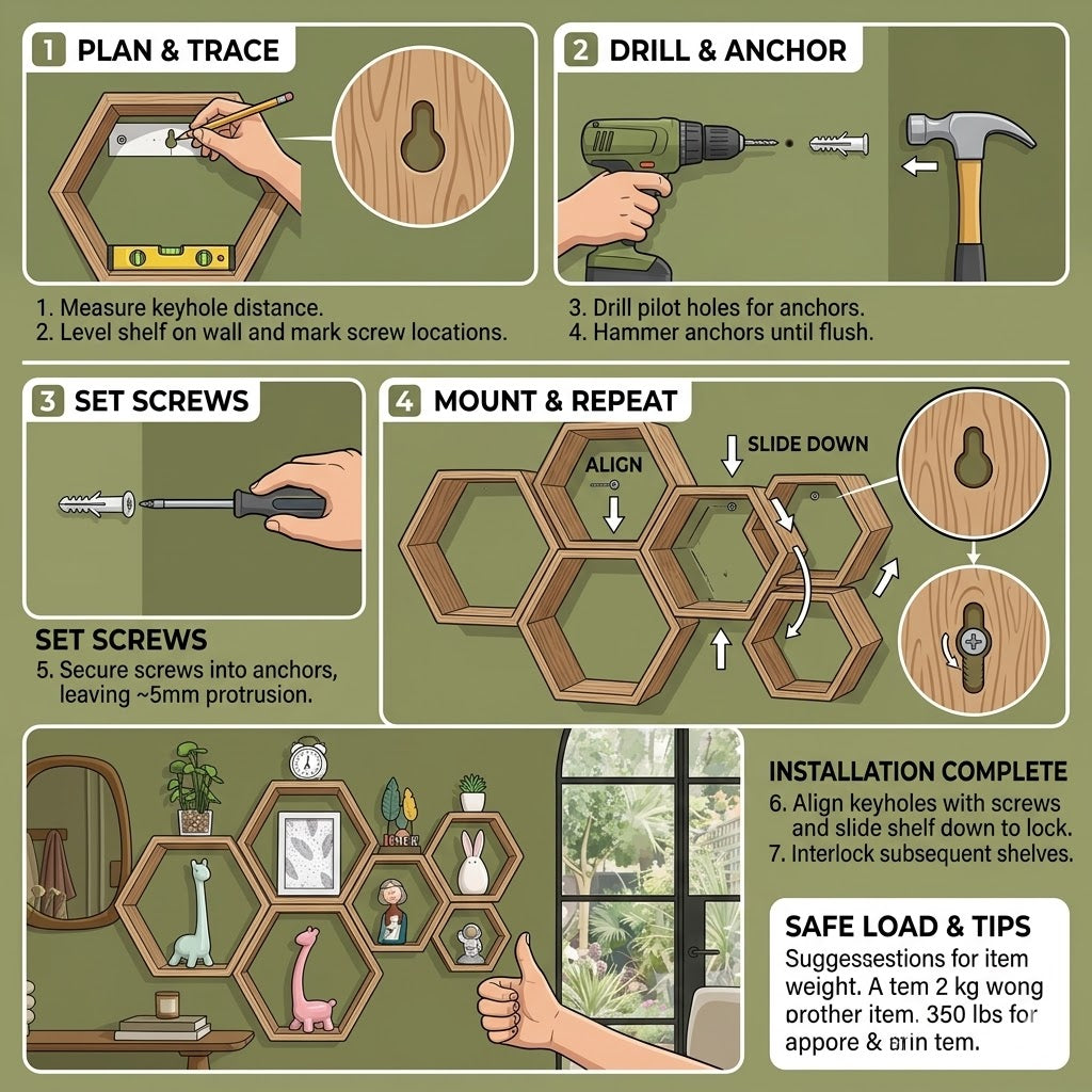 HexaHive Floating Shelves