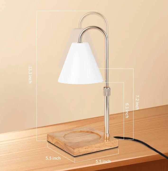 Candle Warmer Lamp With Timer, Dimmable Adjustable Height, Wood Base Electric Top Down Melting Wax Melt Warmer For Jar Candles